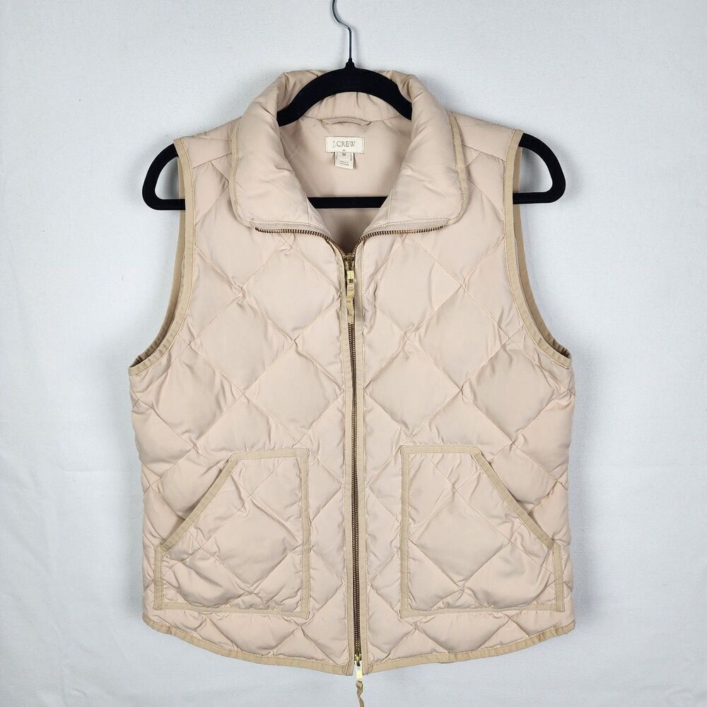J.Crew Womens Beige Quilted Down Puffer Vest Tan Full Zip Style 92465 Size M